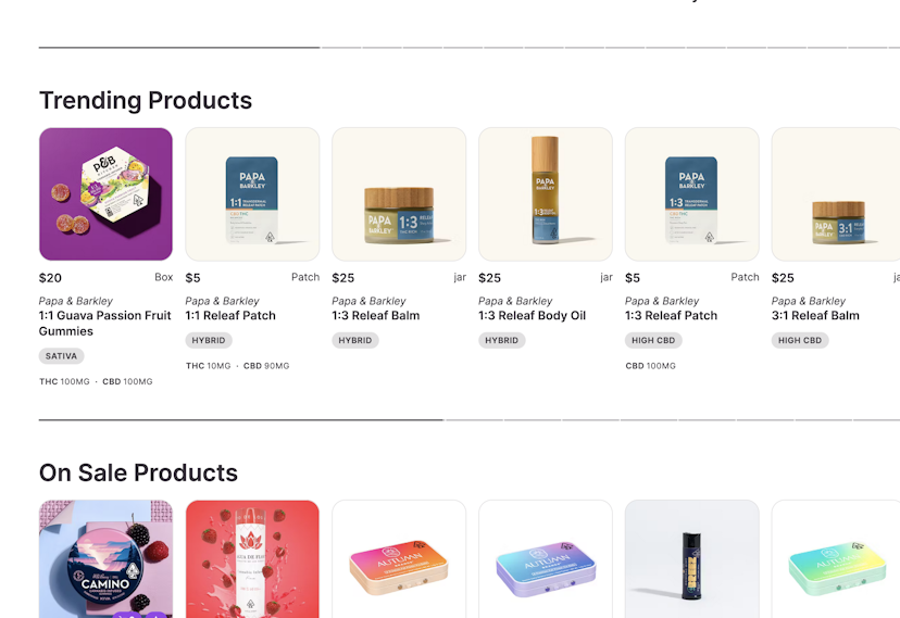 The Trending Products collection of a Menu Pro website, showing several products in a row