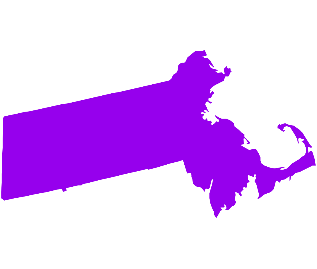 A simple, clear map of Massachusetts, highlighting its iconic outline with well-defined borders. The map features a minimalist design, emphasizing the state’s geographical shape from the coastal eastern cities like Boston to the rolling hills of the Berkshires in the west.