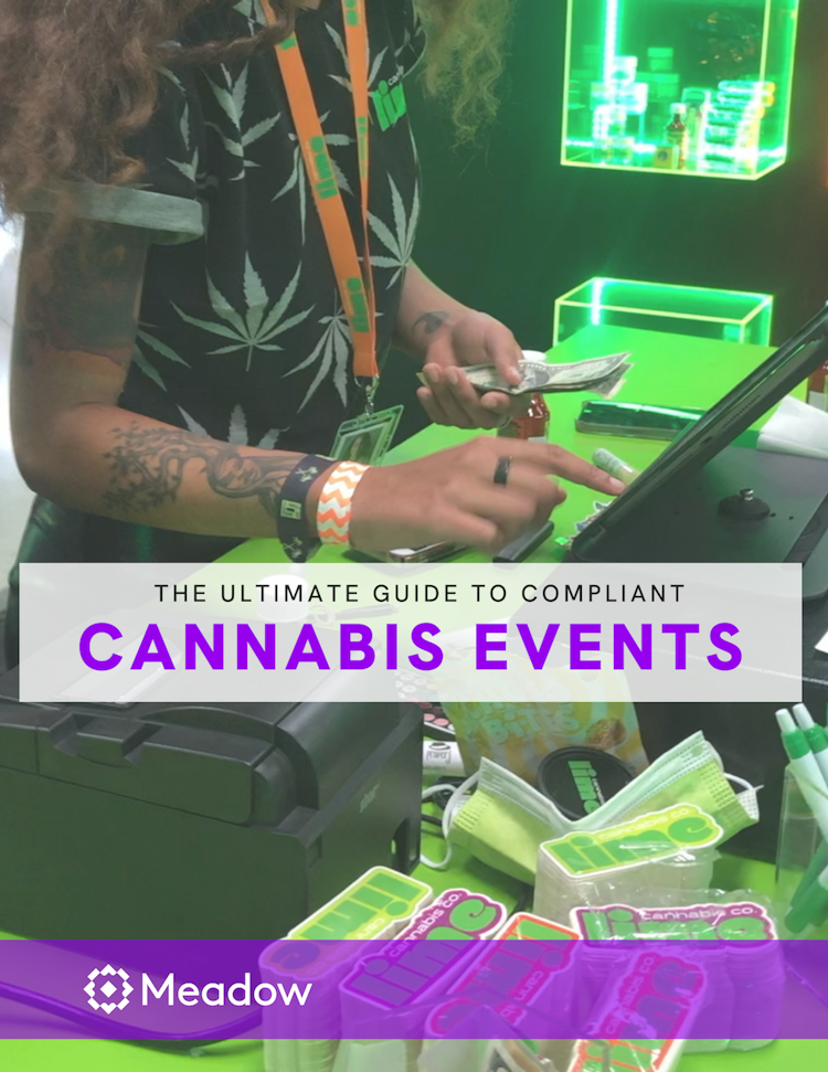 A book cover labeled "The Ultimate Guide to Compliant Cannabis Events"