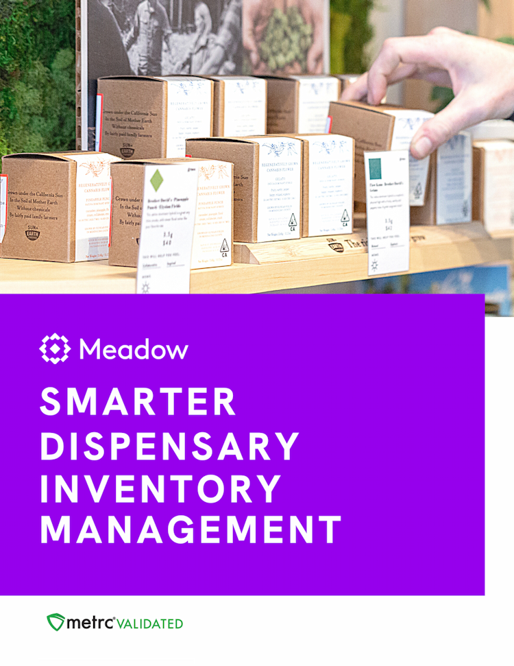 A book cover labeled "Smarter Dispensary Inventory Management, Metrc Validated"