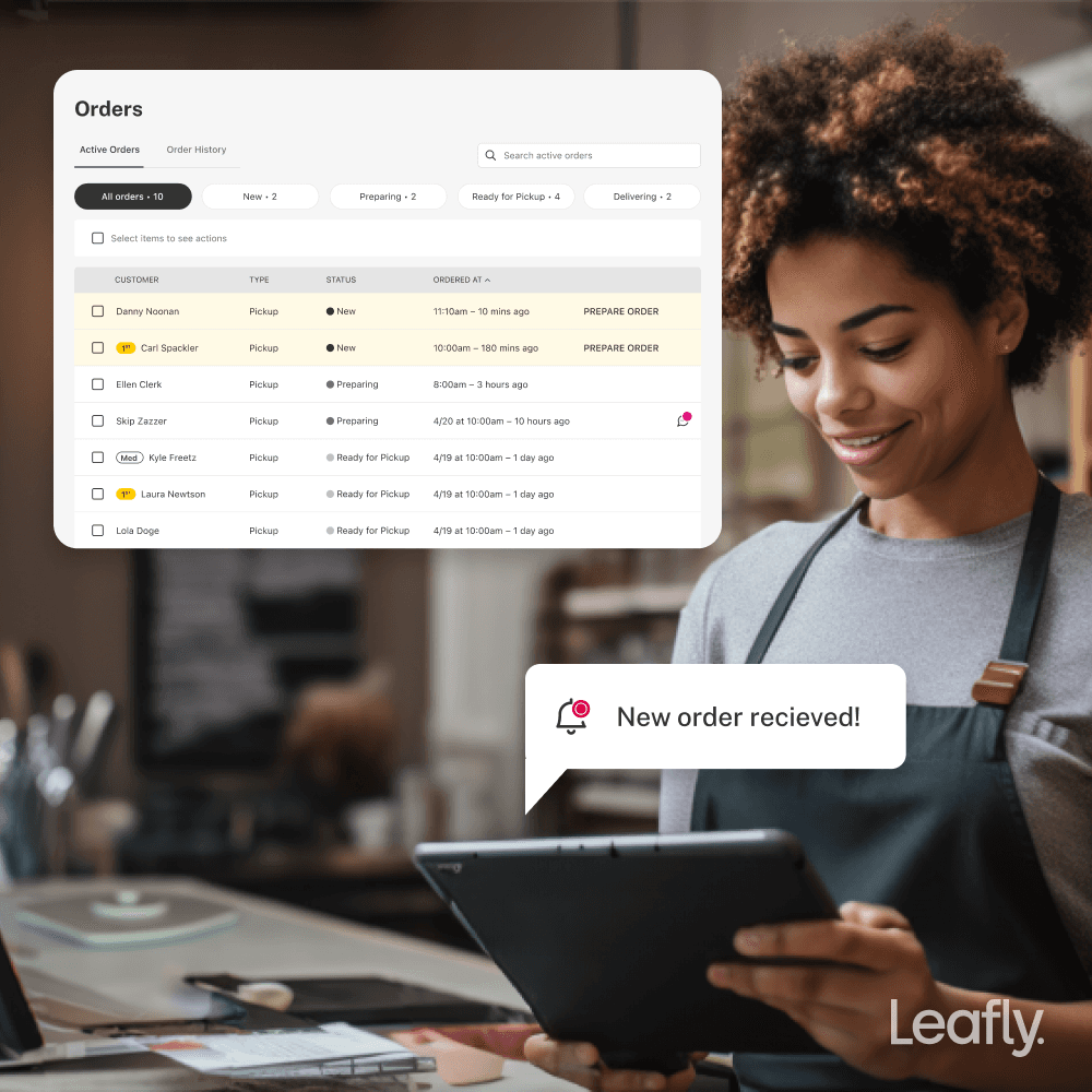 Meadow’s integration with Leafly provides budtenders with a seamless way to view and manage orders as they arrive. With synchronized status updates from "New" to "Ready for Pickup," dispensary staff can process and fulfill online orders quickly and accurately. Notifications ensure no order is missed, empowering staff to provide fast, reliable service and elevate customer satisfaction.