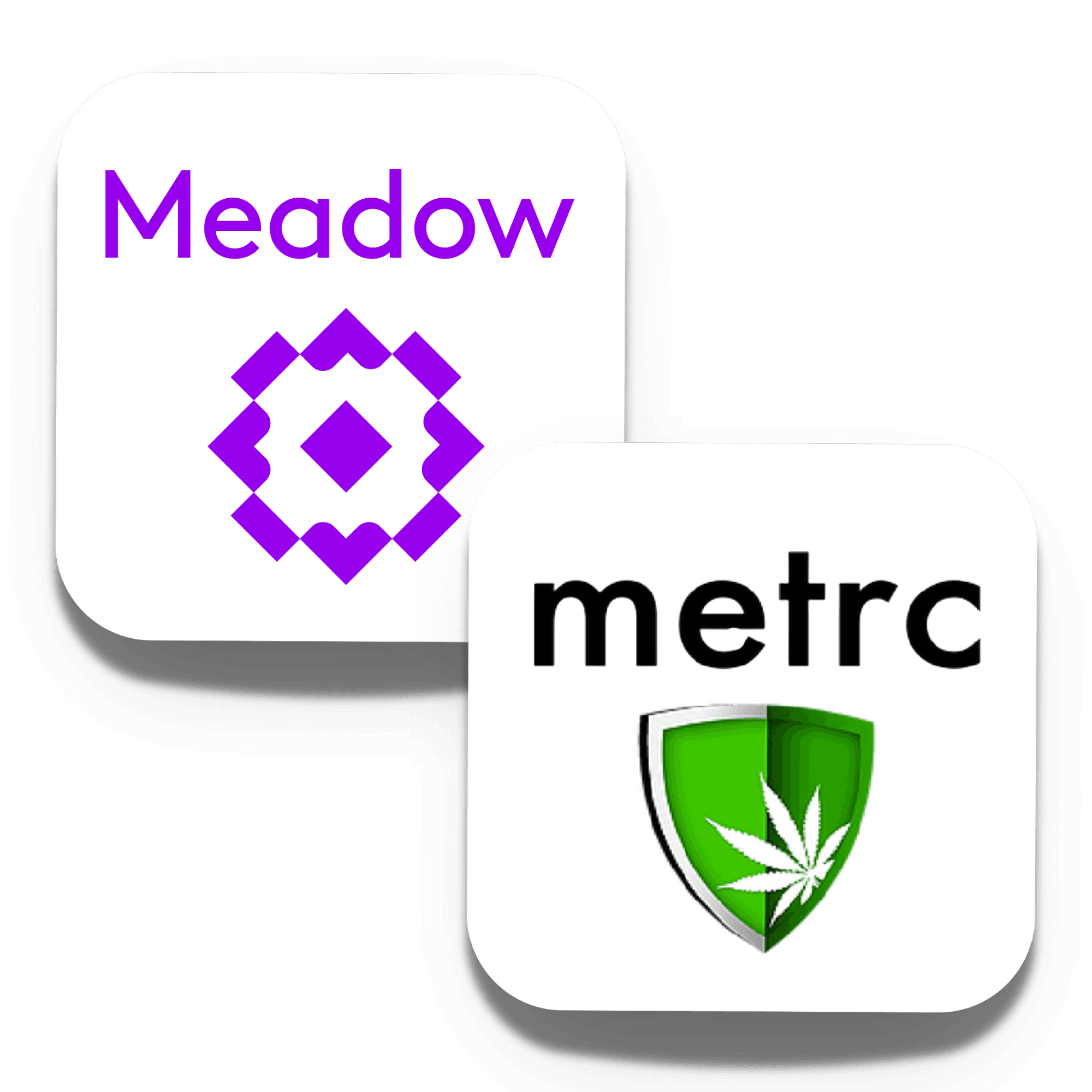 This bold and structured graphic captures the essential integration between Meadow and Metrc, combining compliance automation with retail efficiency to keep cannabis operations seamless and secure. In the upper left, the Meadow logo stands out in vibrant purple, symbolizing clarity, structure, and operational harmony. Meadow serves as the central nervous system of a dispensary connecting sales, inventory, eCommerce, and compliance workflows in one unified platform.
Slightly overlapping in the lower right, the Metrc logo features a secure black wordmark above a green shield emblazoned with a cannabis leaf. Metrc is the nation’s leading track-and-trace system, required in over 20 states, ensuring every cannabis product is accounted for from seed to sale.