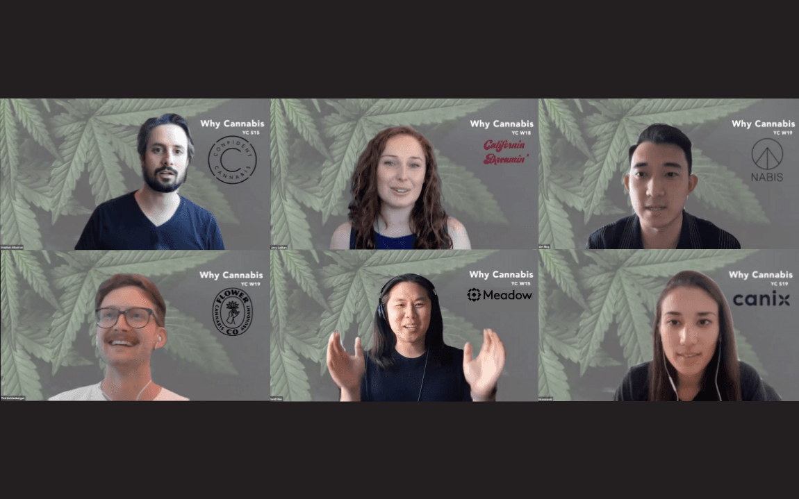 Cannabis startup companies from Y Combinator including Meadow, Canix, Nabis, Flower Co, RevGenomics, California Dreamin' and more