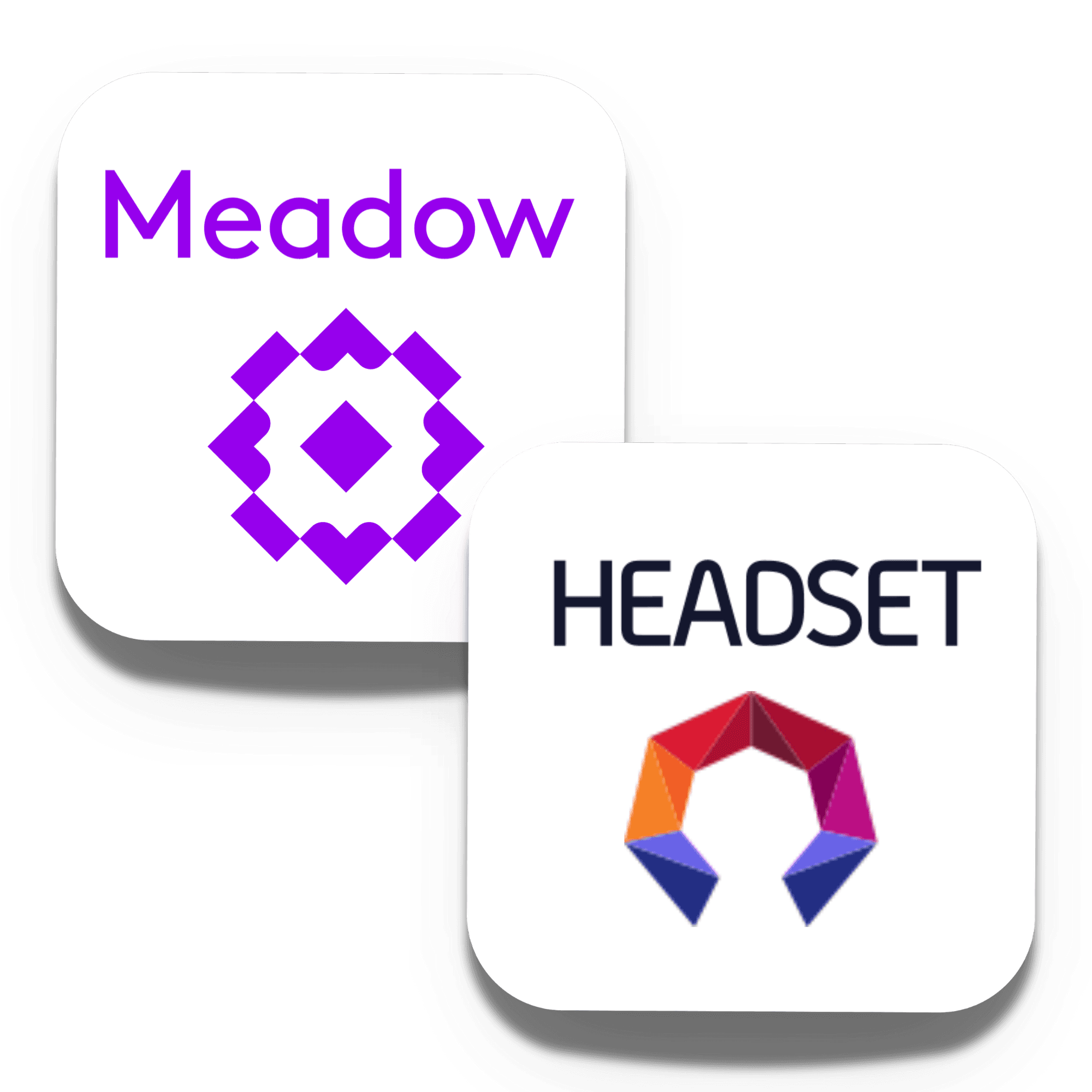 This polished graphic spotlights the powerful integration between Meadow and Headset. The Meadow logo distinctively bold and geometric in vivid purple appears prominently in the upper-left corner, representing Meadow’s comprehensive dispensary management software. Overlapping subtly from the lower right is the Headset logo, characterized by its angular, multicolored, data-driven design, capturing the essence of insightful cannabis analytics and real-time data sharing. The deliberate overlap symbolizes the real-time synchronization of Meadow’s operational insights with Headset’s analytical prowess, delivering optimized inventory management, informed decision-making, and superior business outcomes. The visual elegantly communicates a seamless partnership, streamlining dispensary operations and enhancing retail efficiency.