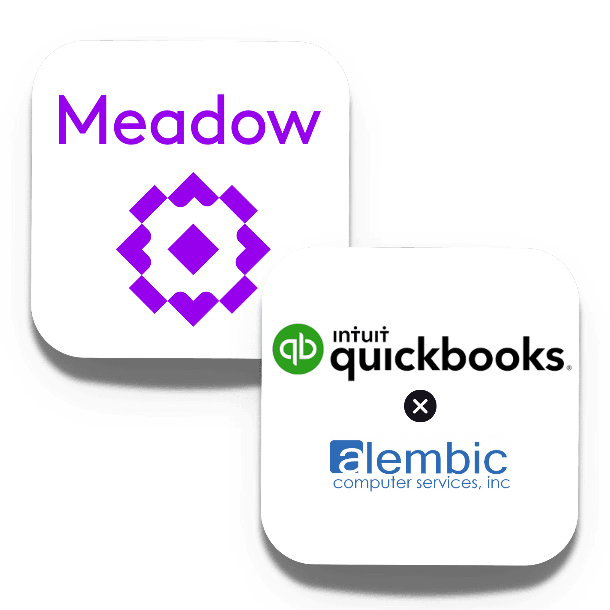 This crisp, professional graphic showcases the seamless collaboration between Meadow and Alembic Computer Services, Inc., two essential tools for cannabis retailers aiming for operational clarity and financial precision.
In the upper left, the Meadow logo anchors the composition in its signature purple. With its structured geometric emblem and clean sans-serif wordmark, Meadow represents unity, automation, and control across dispensary operations from sales and inventory to compliance and eCommerce.
In the lower right, slightly overlapping, is the Alembic logo presented in calming blue tones with a modern wordmark and emphasis on “alembic” in lowercase. This visual signals trust, transparency, and accounting expertise. Alembic is renowned for bridging cannabis retail systems with QuickBooks, offering purpose-built integrations for cannabis-specific tax structures and reporting needs.