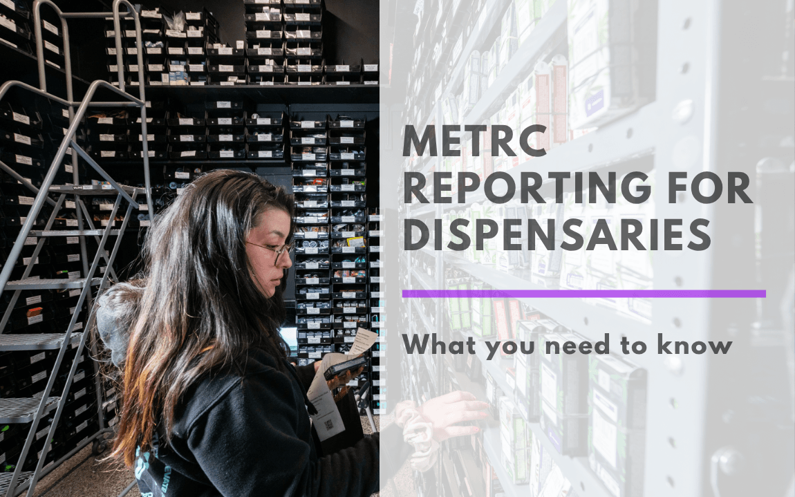 Metrc reporting for dispensaries: what you need to know — dispensary employee checking inventory on stockroom shelves